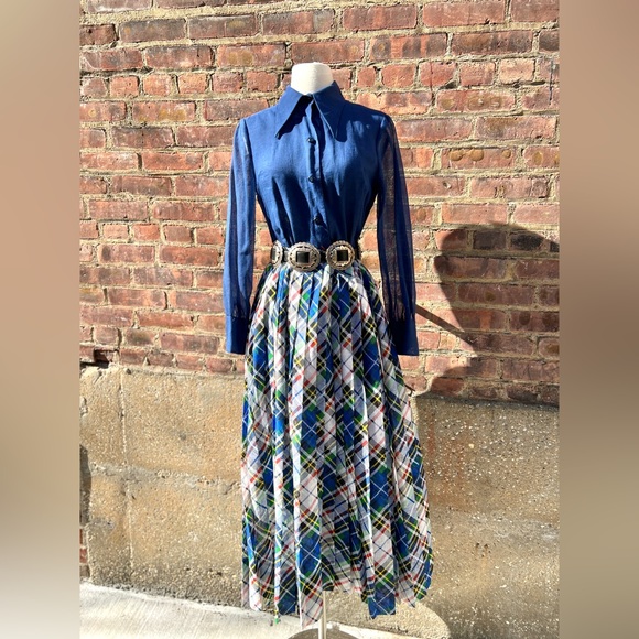 Killer vintage 60s-70s California Girl pleated long sleeve maxi dress size small - Picture 1 of 11
